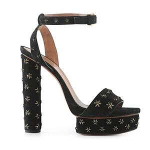 Alaïa Black Suede Embellished Ankle Strap Platform Heels – Size EU 41 / US 9.5